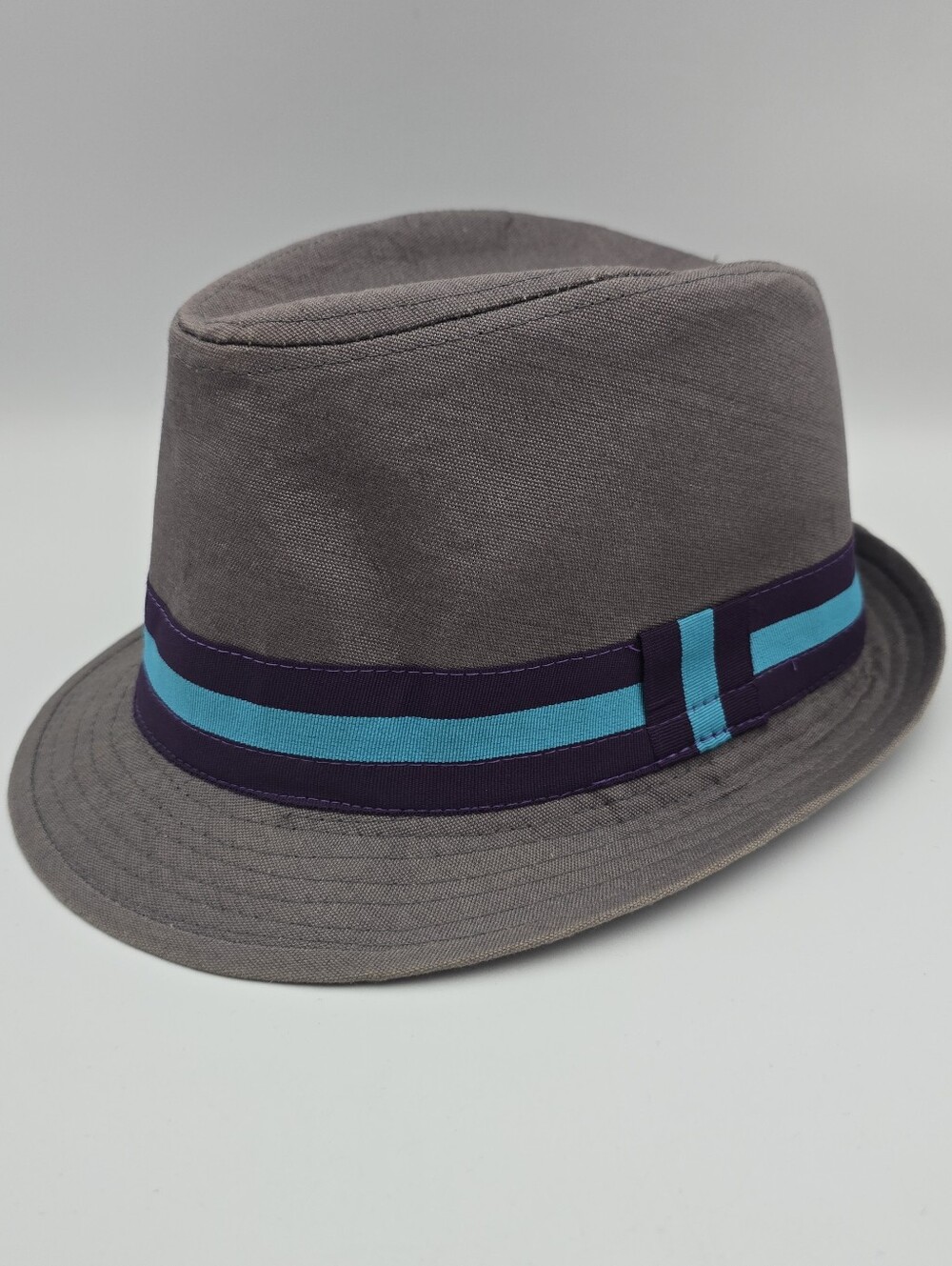 Unbranded Gray With Purple & Blue Ribbon Trilby Fedora Hat